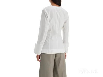 Cotton Poplin V-neck shirt Ganni, vit, stl. 36