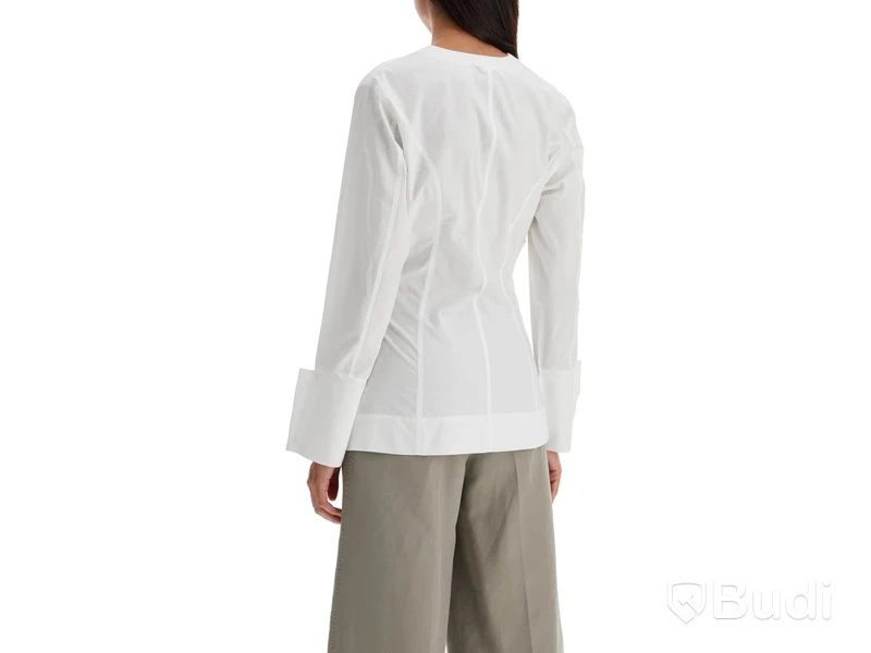Cotton Poplin V-neck shirt Ganni, vit, stl. 36