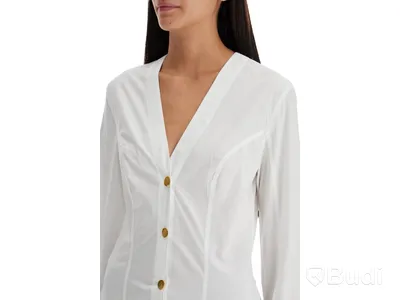 Cotton Poplin V-neck shirt Ganni, vit, stl. 36