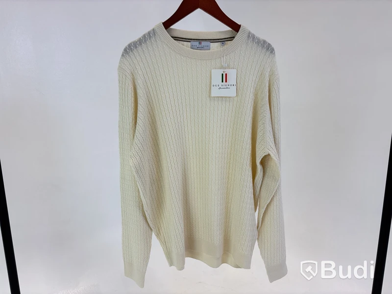 Kabelstickad tröja Due Signori off-white, stl. XL