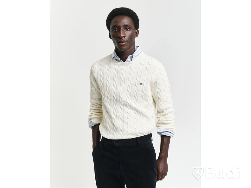 Tröja Gant, Cotton Cable Crew Neck Pullover, cream stl. XXL