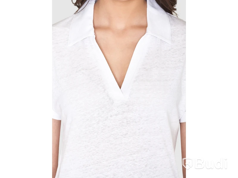 Polotröja Knowledge Cotton Apperal, linen v-neck, vit, stl. XL