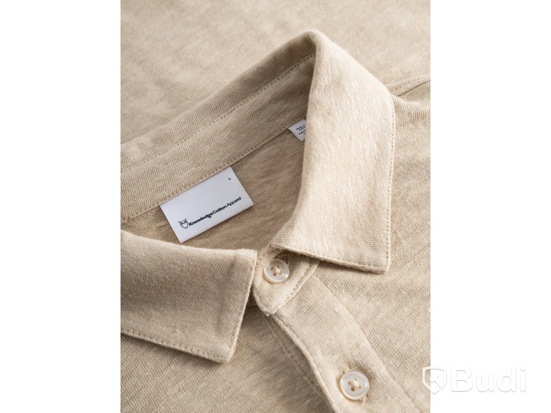 Polotröja Knowledge Cotton Apperal, linen v-neck, beige, stl. XXL