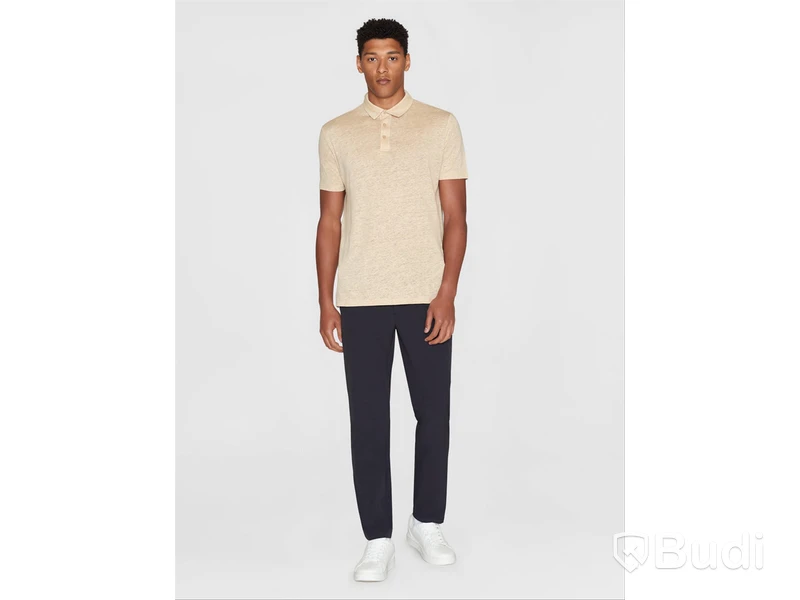 Polotröja Knowledge Cotton Apperal, linen v-neck, beige, stl. XXL
