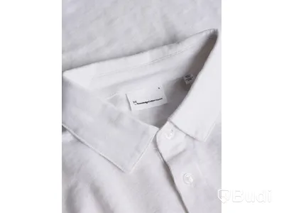 Polotröja Knowledge Cotton Apperal, linen v-neck, vit, stl. M