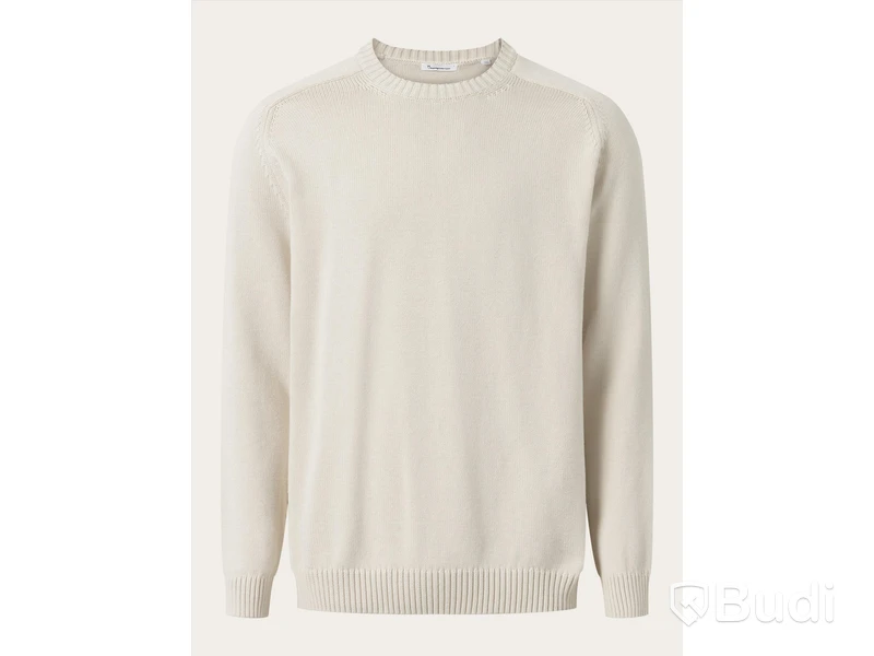 Tröja Knowledge Cotton Apperal, Plain knitted crewneck, beige, stl. S