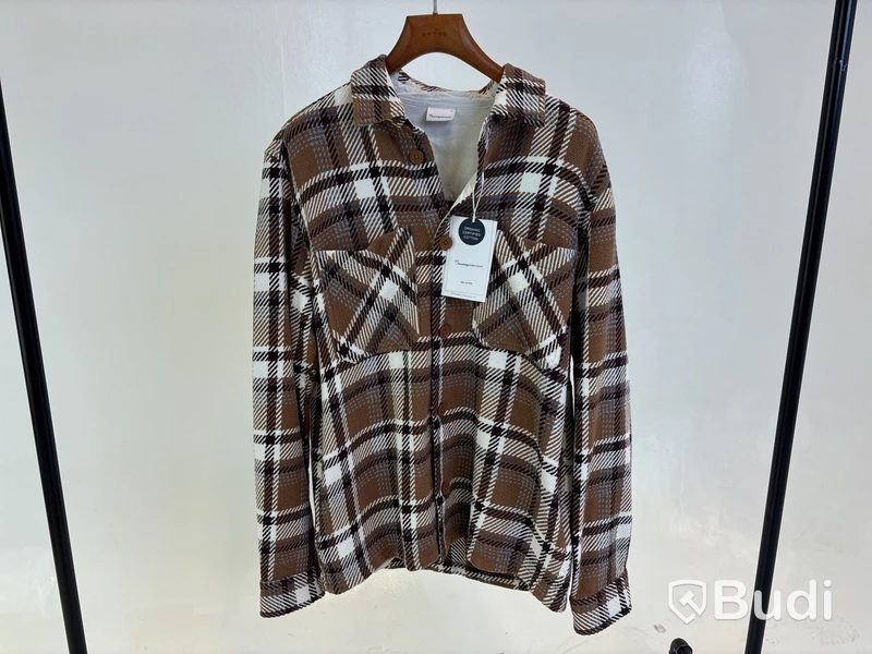 Overshirt Knowledge Cotton Apparel, rutig overshirt, brun/vit/beige/blå, stl. XL