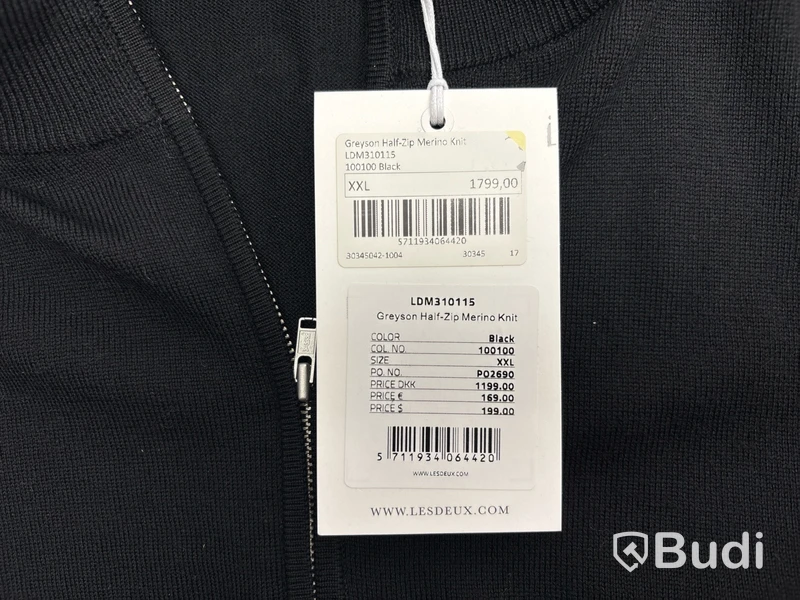 Tröja Les deux, stl. XXL, Greyson half-zip merino knit