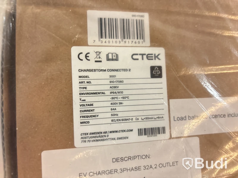 Laddbox CTEK Chargestorm Connected 2,  med T2-uttag, 22 kW, 3-fas