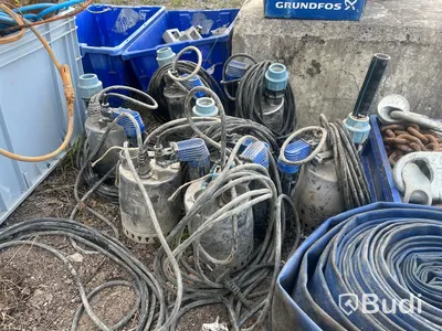 Div verktyg, dräneringspumpar Grundfos, 3-faskablar m.m.