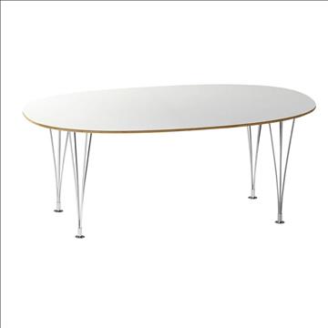 Matbord – Mi 307 Superellips Vit Laminat, Fritz Hansen design av Piet Hein & Bruno Mathsson, bruksspår. 