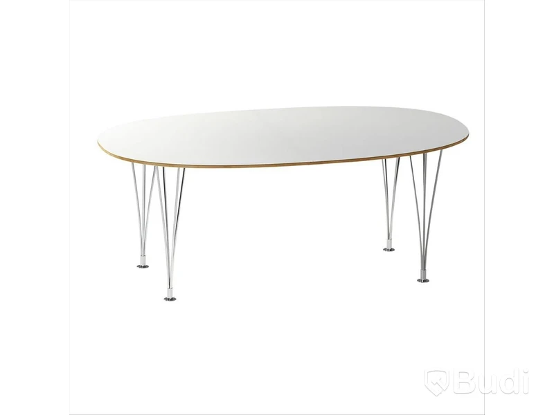 Matbord – Mi 307 Superellips Vit Laminat, Fritz Hansen design av Piet Hein & Bruno Mathsson, bruksspår.