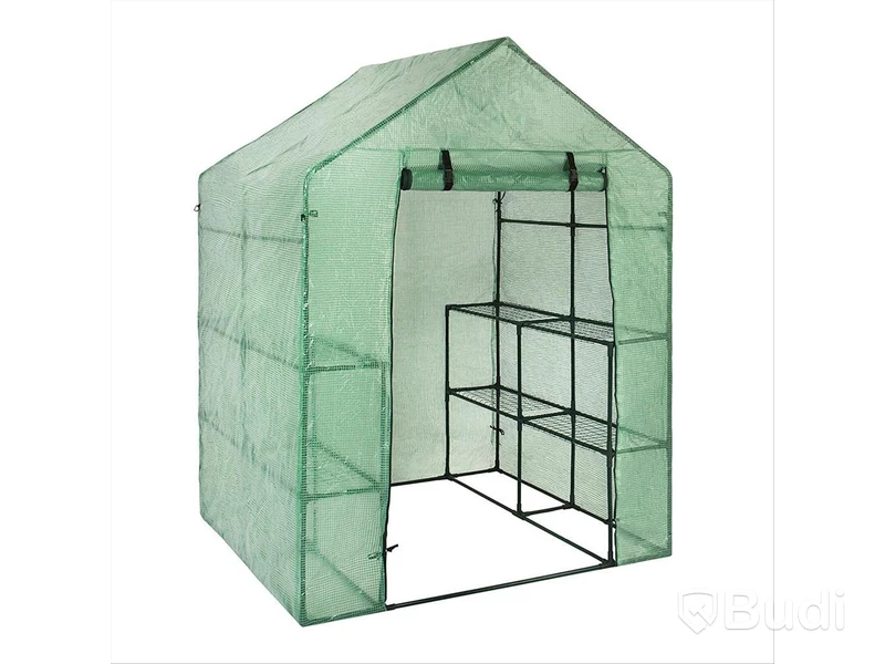 Växthus Med Hyllor Infloria Stål/PE 143x143x195 cm Grön