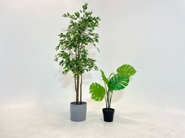 2 st. Plastblommor Ikea Fejka, olika sorter, samt 1 st. plastkruka Ikea