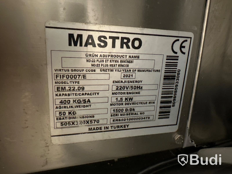 Köttkvarn Mastro EM 22.09. Tillverkad 2021