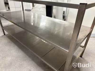 Rostfri bänk med hyllplan
