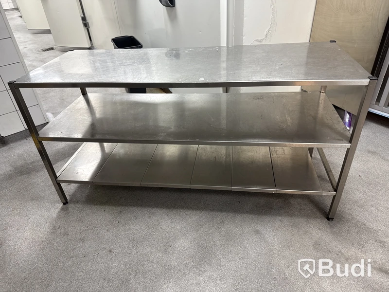 Rostfri bänk med hyllplan