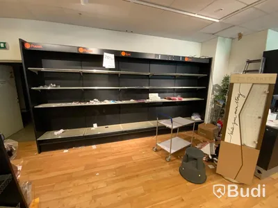 18 sektioner butiksförvaring för böcker, Ej varor endast hyllor, hyllstag och hyllplan