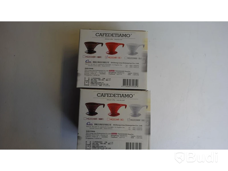 2st CafeDeTiamo Coffee dripper V02 1st vit samt 1st röd