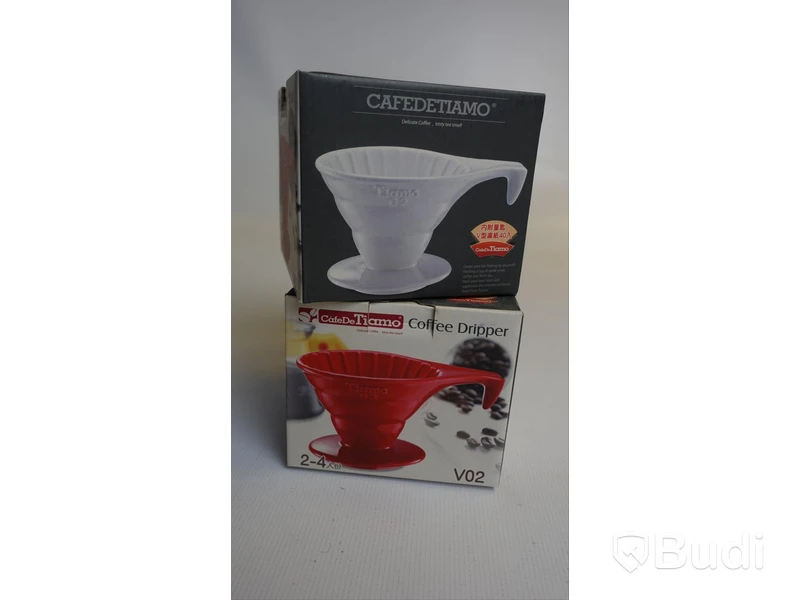 2st CafeDeTiamo Coffee dripper V02 1st vit samt 1st röd