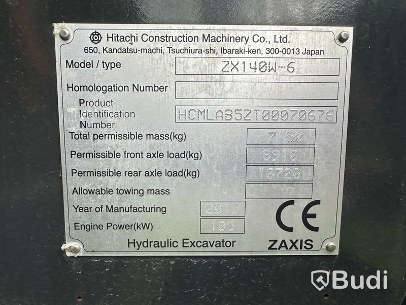 Hitachi ZX140W-6 Grävmaskin (2019) med Rototilt
