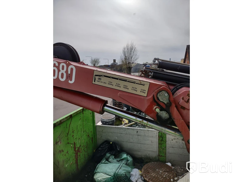 Kranflak med alu lemmar, HMF 1680 kran med skopa och fjärr