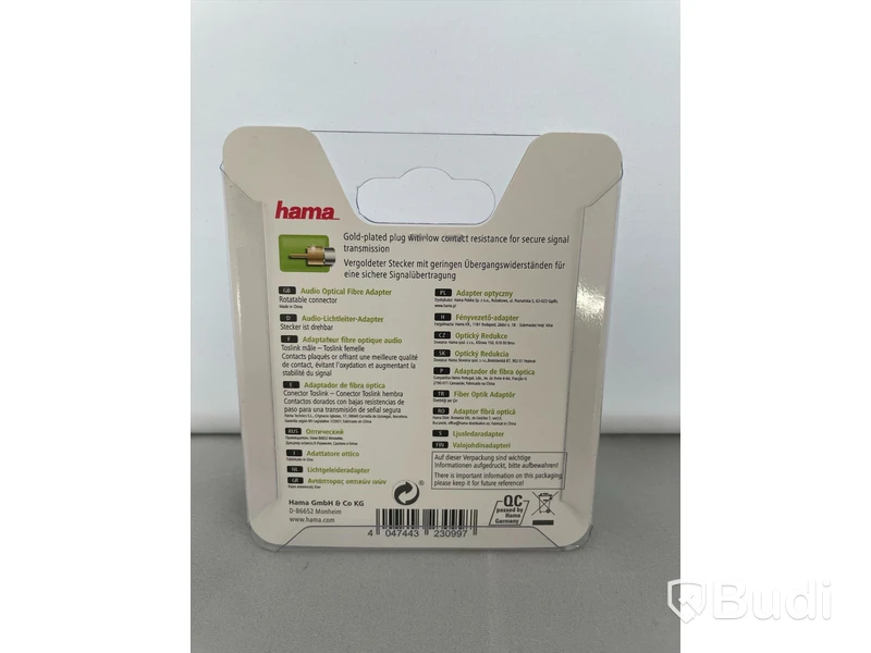 Hama Optical Fiber Adapter 90grader Toslink. Ny, Obruten förpackning
