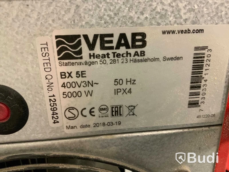Byggfläktar VEAB 1 st 3 fas 9 kw. 1 st 3 fas 5kw. Ej funktionstestad.