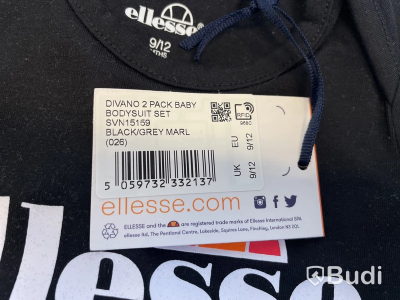 Parti med body och mössa Ellesse, stl. 9-12 mån, svart/grå