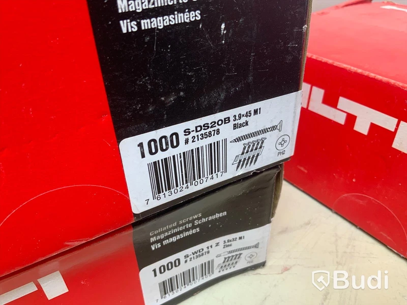 HILTI Skruv. 3,9x32 M1 ca 3 box, 4.0x45 M1 ca 1 box, 3,5x25 ca 2 box.