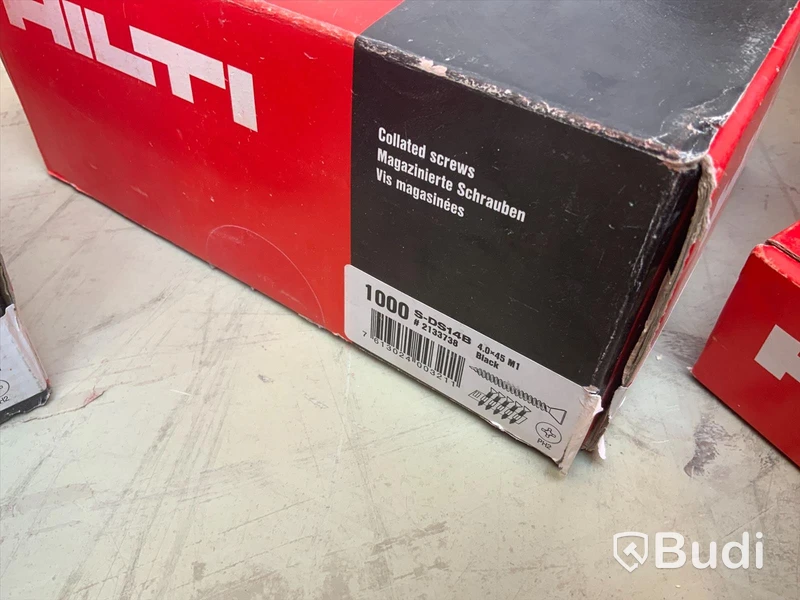 HILTI Skruv. 3,9x32 M1 ca 3 box, 4.0x45 M1 ca 1 box, 3,5x25 ca 2 box.