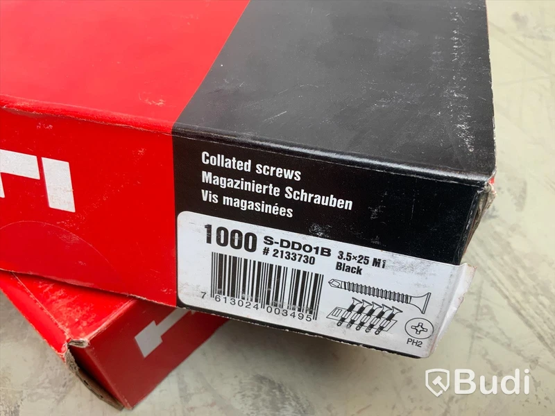 HILTI Skruv. 3,9x32 M1 ca 3 box, 4.0x45 M1 ca 1 box, 3,5x25 ca 2 box.