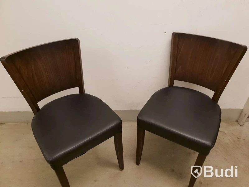 Resturangstolar 2st mörkbruna med svart konstlädersits