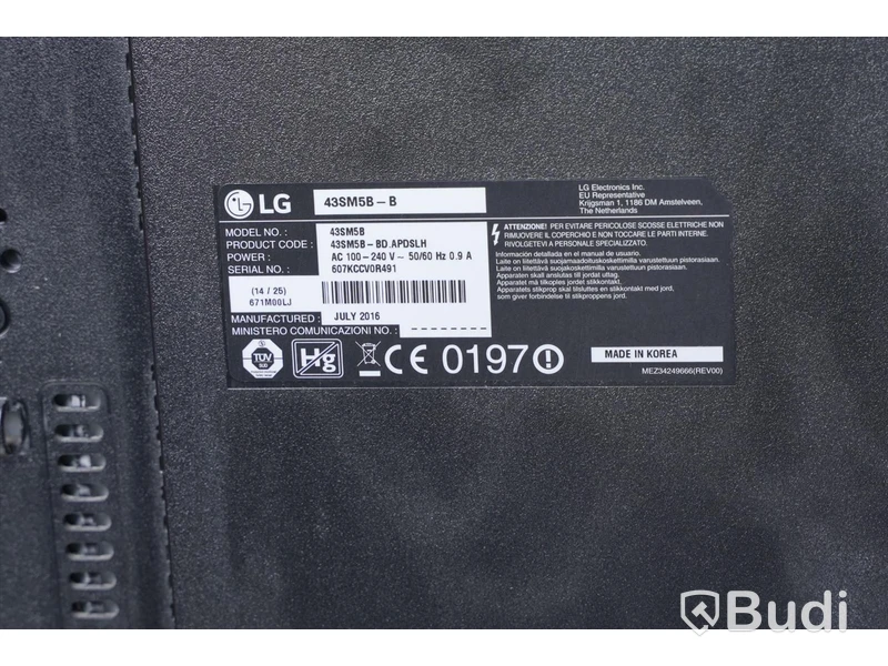 TV – LG 43SM5B-B, 43 tum, inkl. strömkabel och väggfäste.