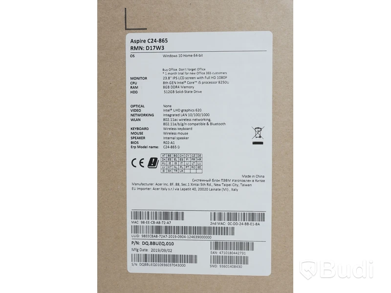 Dator inkl. tangentbord, mus & webbkamera - Acer Aspire C24-865