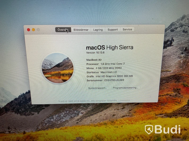 Macbook AIR ink laddare, 1,8 GHz Core I7, 4 GB RAM, 250 GB SSD