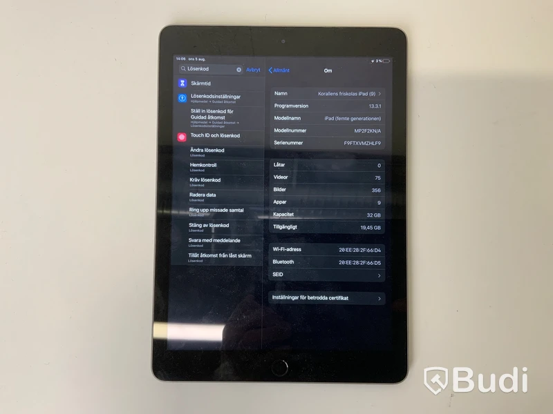 Ipad 5th gen, 32 GB Wifi Ej laddare