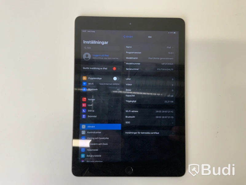 Ipad 5th gen, 32 GB Wifi Ej laddare
