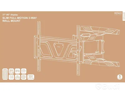 Skärmfäste DELTACO Office, slim full-motion 3-way wall, 37-80 tum