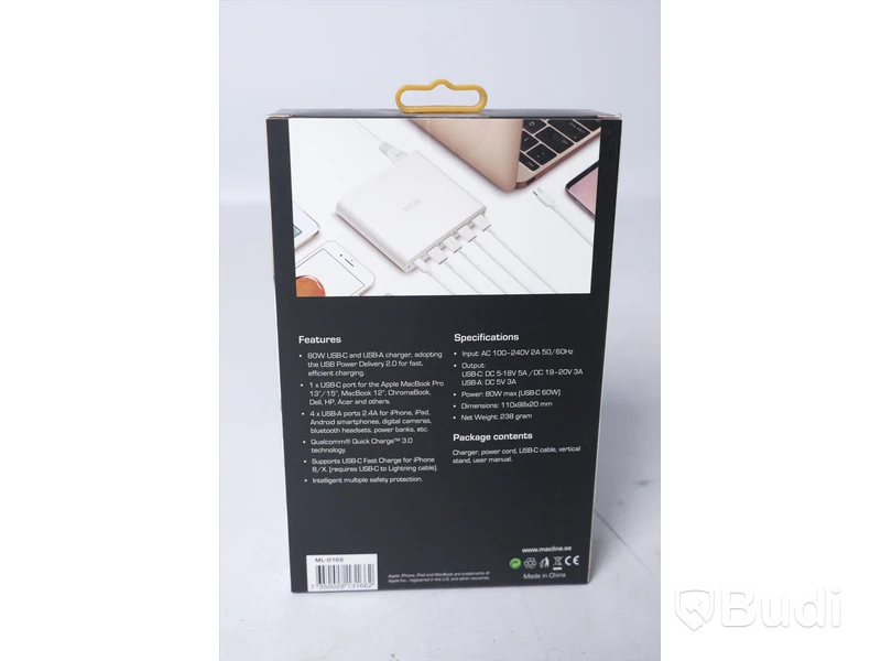 Multiladdare - MACLINE, 80W, USB-C och USB-A 5-port