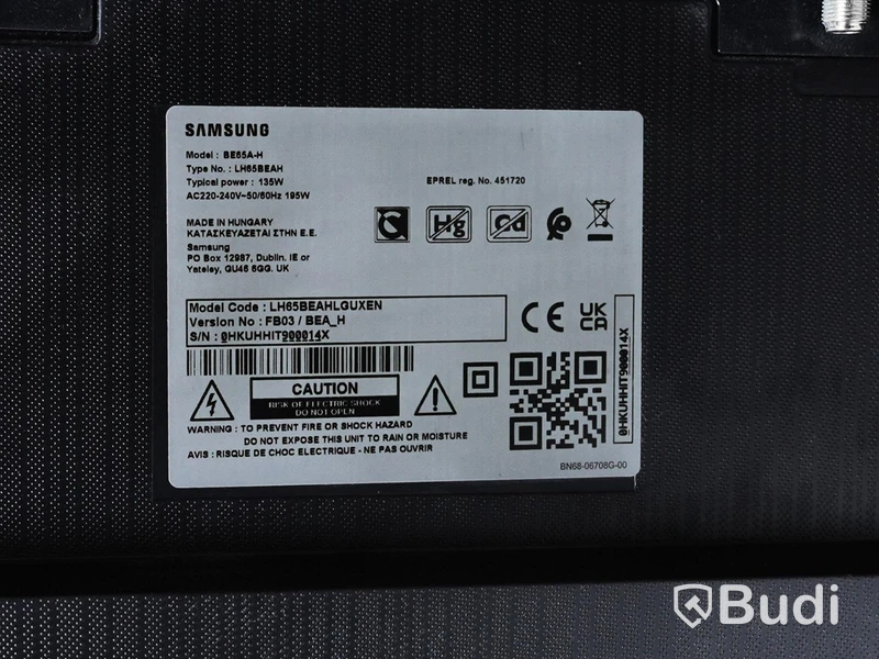 TV-skärm Samsung BE65A-H 65 tum, Obs! Fjärrkontroll saknas.