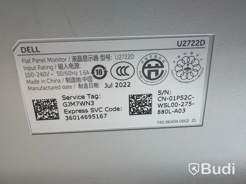 Datorskärm Dell Ultrasharp U2722D inkl. strömkabel. OBS! Repor på skärmen.