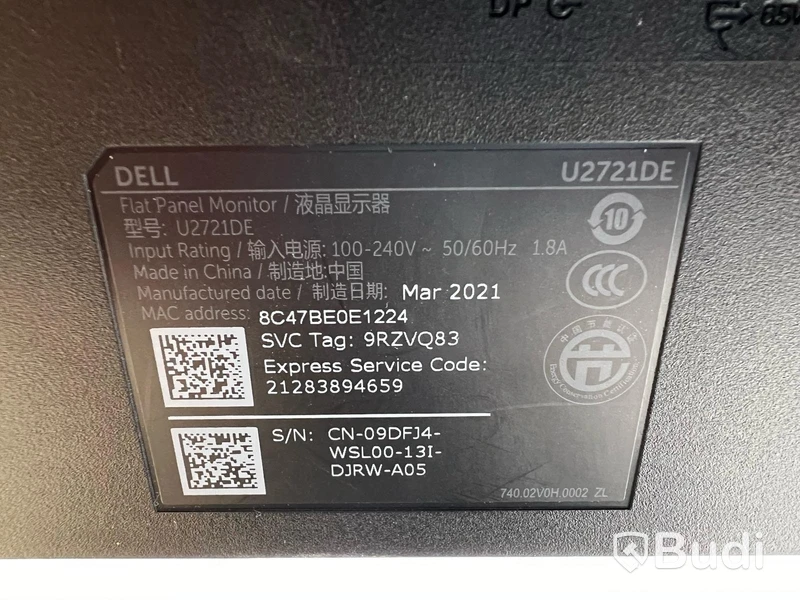 Datorskärm Dell UltraSharp U2721DE inkl. strömkabel. OBS! Repor på skärmen.
