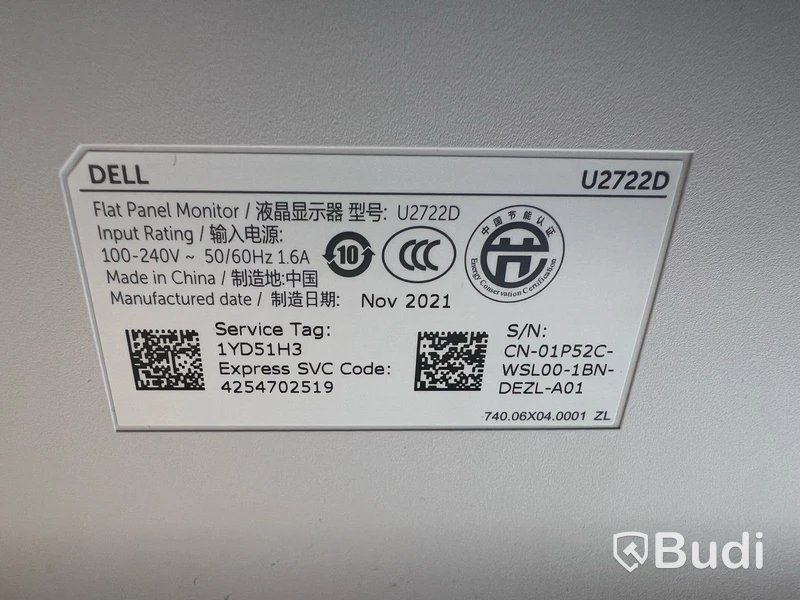 Datorskärm Dell Ultrasharp U2722D inkl. strömkabel