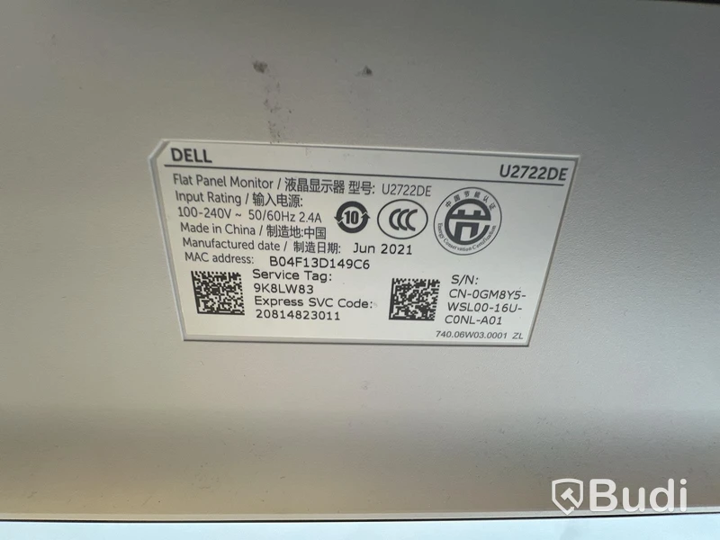 Datorskärm Dell Ultrasharp U2722DE inkl. strömkabel.