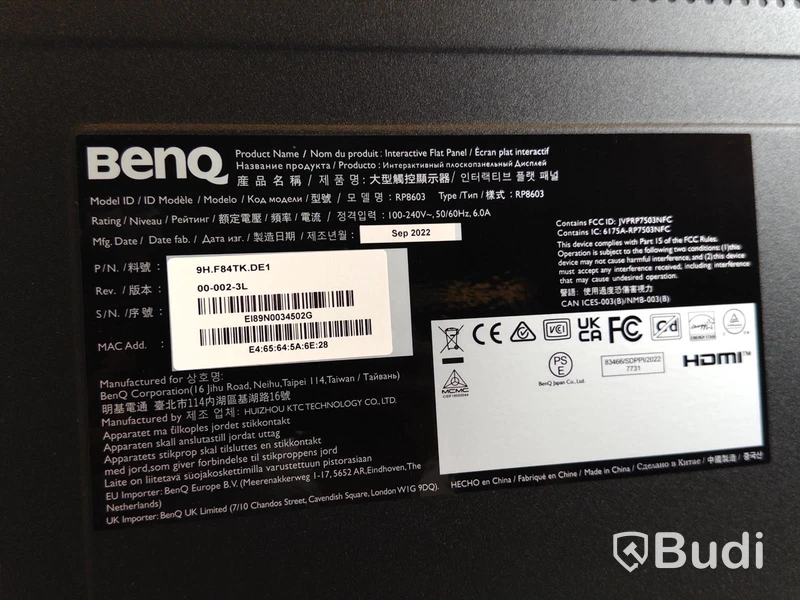 Stor skärm med kamera, BenQ RP8603 86-tum IR Touch Pro - Avtal A10099527