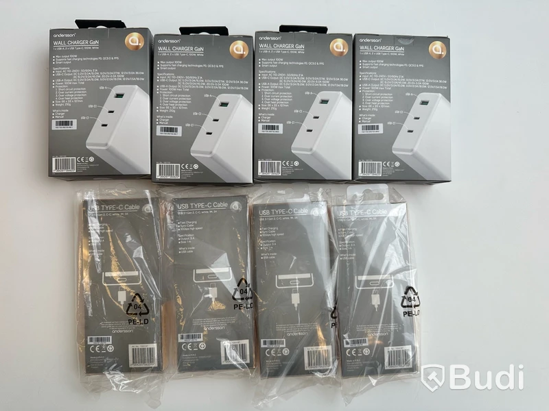 4 st. Wall charger GaN 100w samt 4 st. USB Type-C Cable
