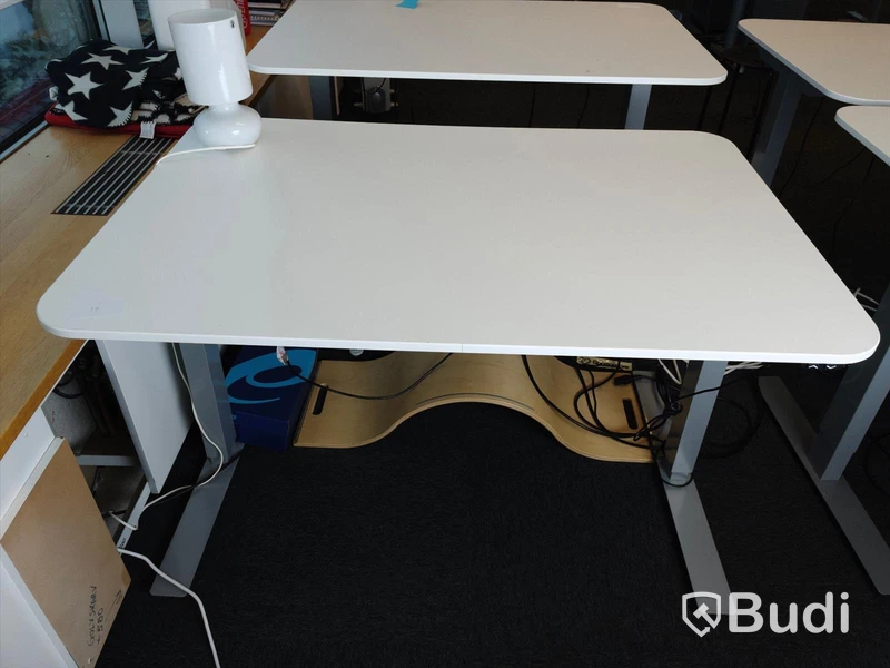 Elektriskt höj- och sänkbart skrivbord. Funktionstestad. B:120cm, D:80cm. Inkl lampa
