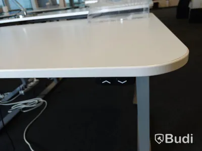 Elektriskt höj- och sänkbart skrivbord. Funktionstestad men saknar sladd. B:120cm, D:80cm.