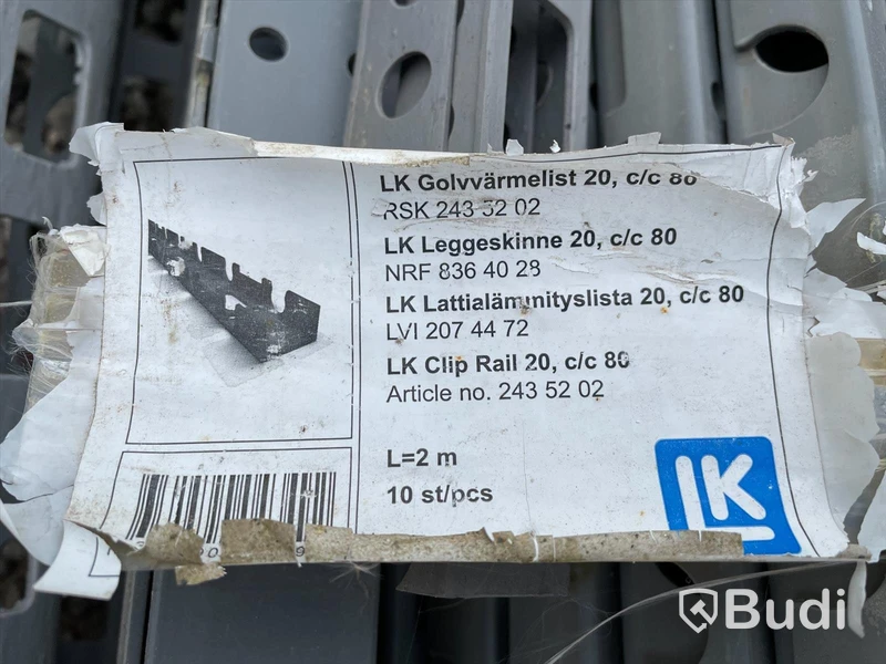 LK Golvvärmelist 20 c/c 80, ca 7 paket med 10st 2 meters rör